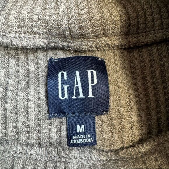 GAP Women's Waffle Knit Turtleneck Shirt M Med Medium Taupe Brown Side Slit Boxy - Picture 9 of 13